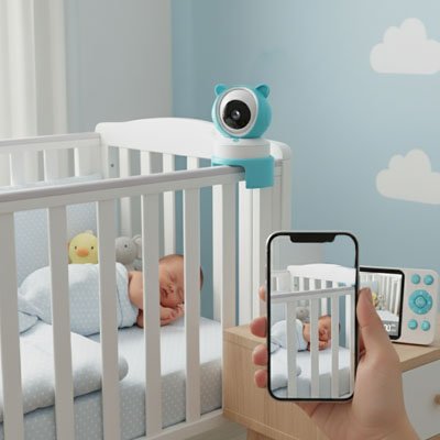 main d(une maman qui tient le téléphone regarde l'application