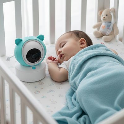 bébé dort à côté d'un babyphone