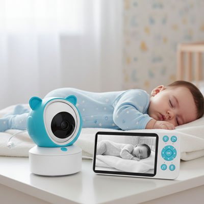 bébé dort devant un babyphone 