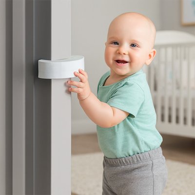 Bloque porte pour bebe et bebe garcon sourit 